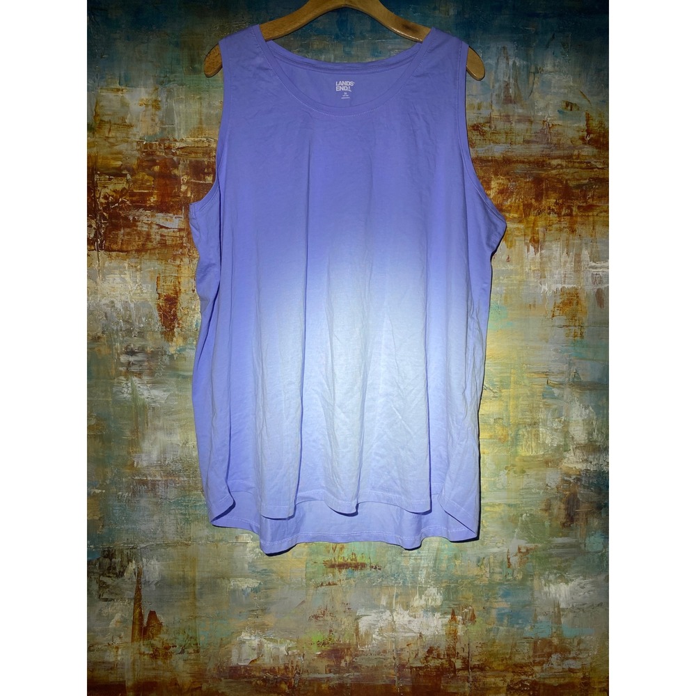Lands End Womens 3X Periwinkle Blue 100% Cotton Sleeveless‎ Tank Top 24W-26W